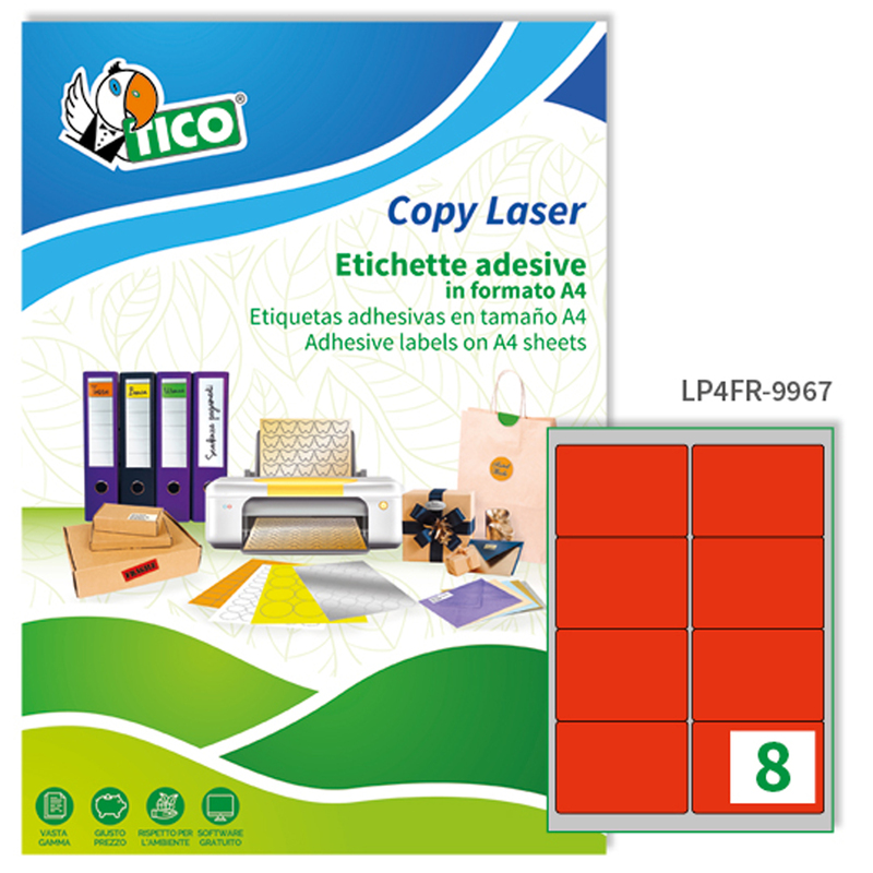 Etichetta adesiva LP4F rosso fluo 70fg A4 99
