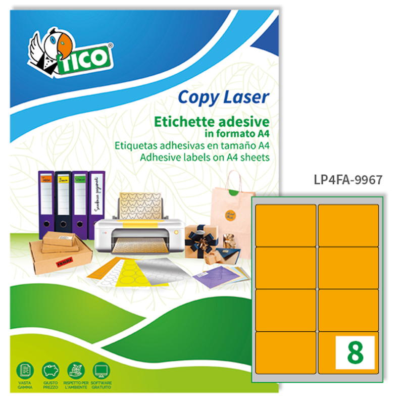 Etichetta adesiva LP4F arancio fluo 70fg A4 99