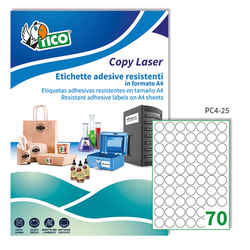 Poliestere adesivo PC4 trasparente 100fg A4 Ã25mm (70et/fg) laser Tico