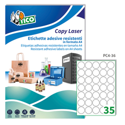 Poliestere adesivo PC4 trasparente 100fg A4 Ã36mm (35et/fg) laser Tico