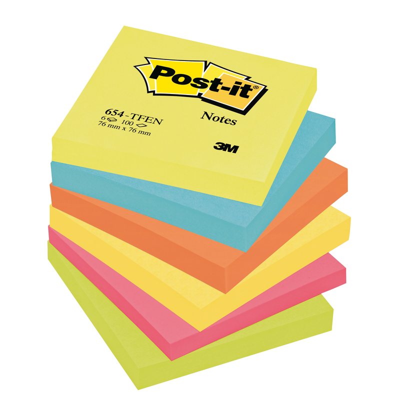 BLOCCO 100foglietti Post-itR 76x76mm 654-TFEN ENERGY 72GR ASSORTITO