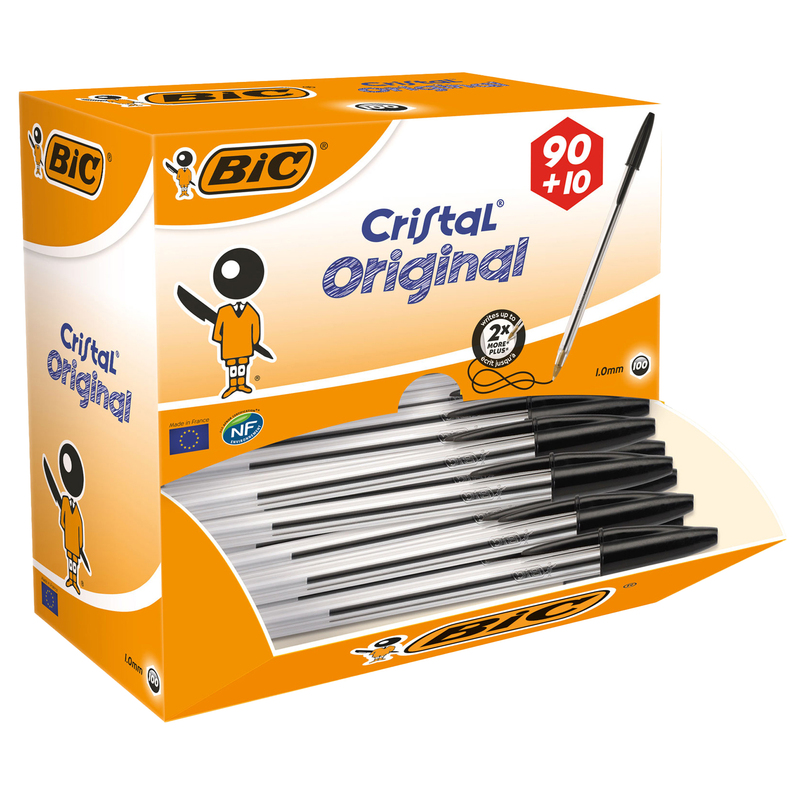 Dispenser value pack 90+10 penna sfera CRISTALR medio 1,0mm nero BICR