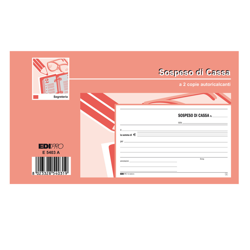 BLOCCO SOSPESO DI CASSA 50fgx2 copie autoricalcante 10x17cm E5403A EDIPRO