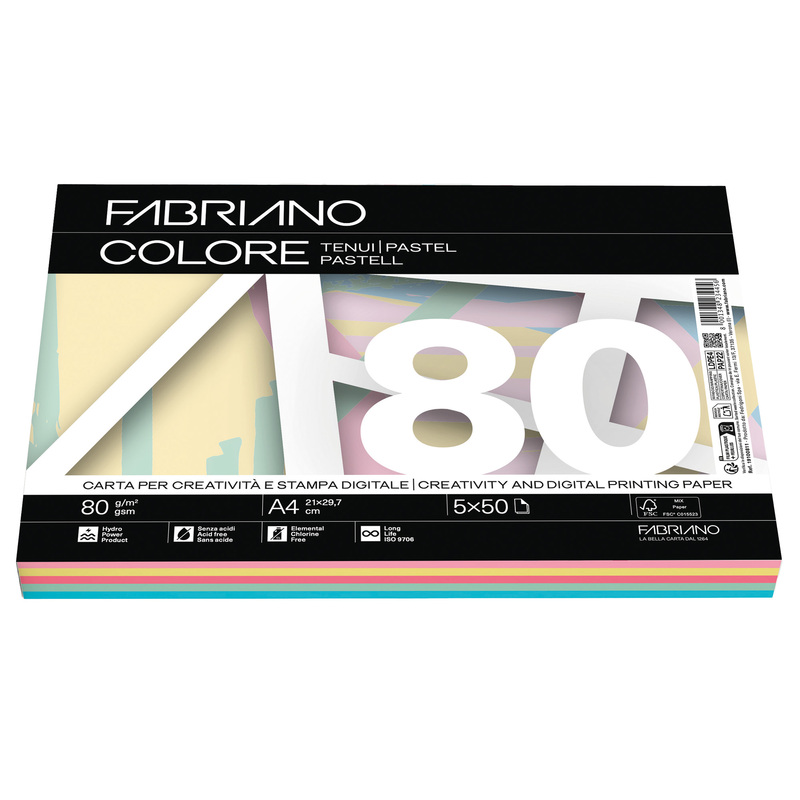 FabrianoColore A4 80gr 250fg mix 5 colori tenui FABRIANO