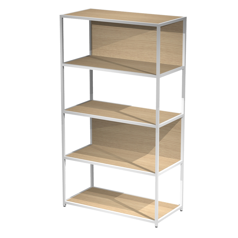 LIBRERIA 5 ripiani 90x44H161cm con struttura metal BIANCO - ROVERE Modular