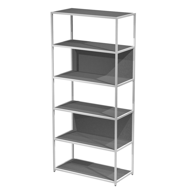 LIBRERIA 6 ripiani 90x44H200cm con struttura metal BIANCO - ANTRACITE Modular