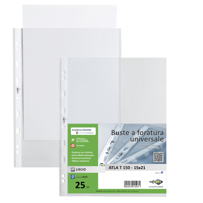 25 buste forate ATLA T 150 15x21cm liscio SEI ROTA
