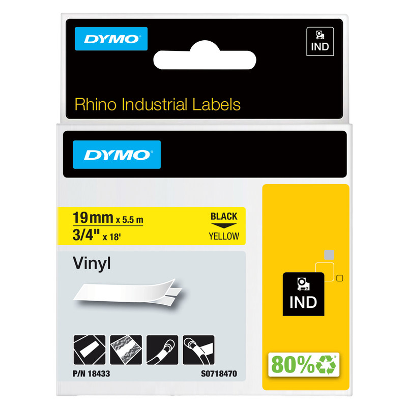 NASTRO VINILE 19mm x 5.5mt nero su giallo 18433 RHINO
