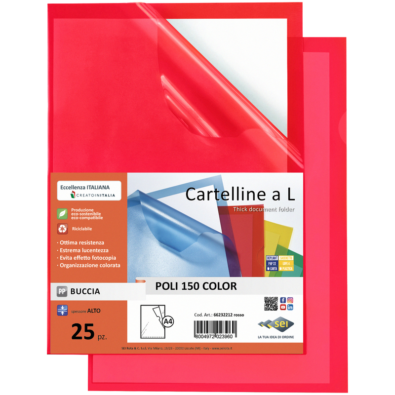 25 CARTELLINE A L 21X29,7 ROSSO POLI 150 COLOR PPL B.A. SEI