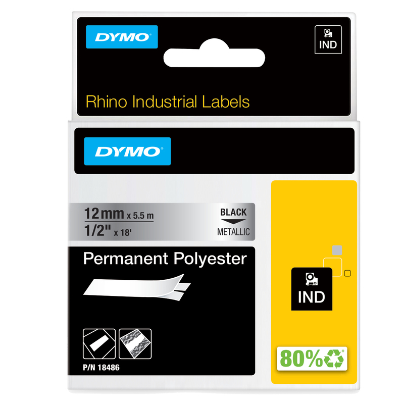 NASTRO POLIESTERE PERMANENTE 12mm x 5.5mt nero su metallo 18486 RHINO