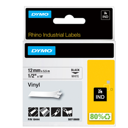 NASTRO VINILE 12mm x 5.5mt nero su bianco 18444 RHINO