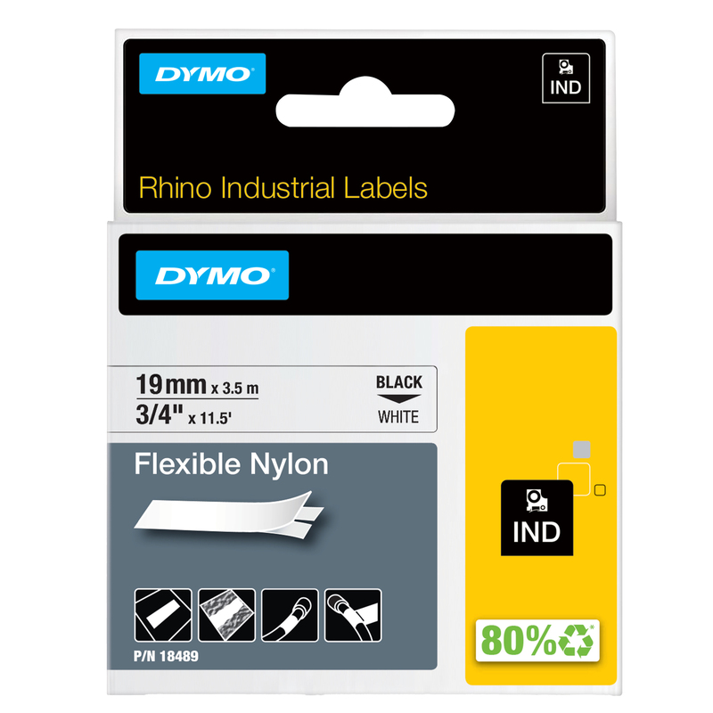 NASTRO NYLON FLESSIBILE 19mm x 3.5mt nero su bianco 18489 RHINO