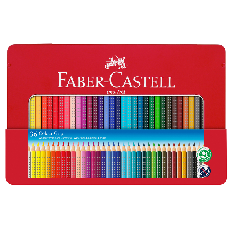 ASTUCCIO metallo 36 PASTELLI COLORATI ACQUERELLABILI Color Grip FABER CASTELL