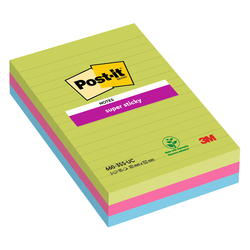 BLOCCO 90foglietti Post-itÂ® Super Sticky RIGHE 101x152mm 660-3SSUC COLORI ULTRA